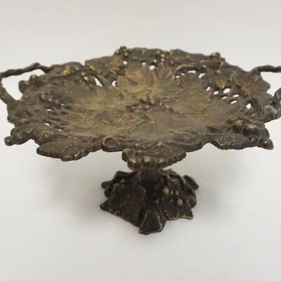 1121	BRONZE TAZZA WITH GRAPE AND LEAF DESIGN, 1 1/4 IN ACROSS, 6 1 /4 IN HIGH
