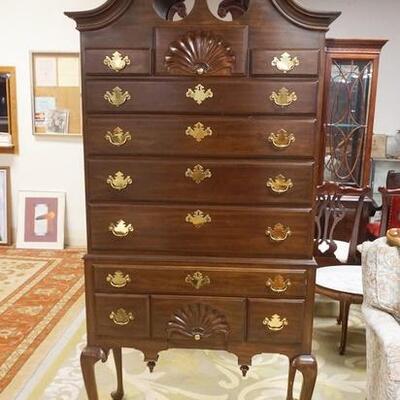 1174	HARDEN QUEEN ANNE STYLE CHERRY HIGHBOY WITH SHELL CARVED DRAWER. 37 IN X 19 IN X 81 IN HIGH
