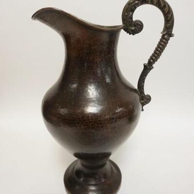 1123	LARGE HAMMERED COPPER PITCHER WITH CAST BRASS HANDLE, 16 1/4 IN HIGH
