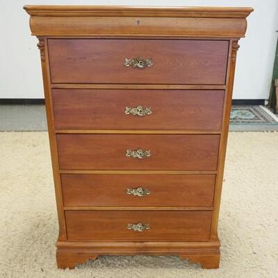 1130	LEXINGTON BETSY CAMERON 5 DRAWER HIGH CHEST WITH FLORAL PULLS. 52 IN HIGH X 36 IN WIDE X 19 IN DEEP
