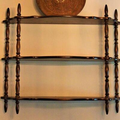 Decorative wooden wall display shelf. Grooved for displaying plates also.