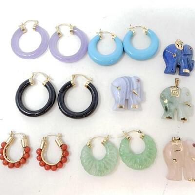 #1280 • 5 Pairs Of 14K Gold Hook Earrings, and 4 14K Gold Pendants -66.8g