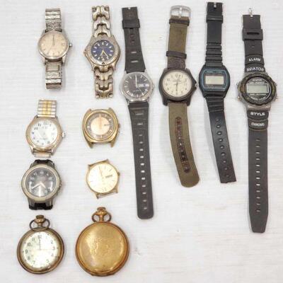 #1382 â€¢ 10 Watches, 1 Pocket Watch And 1 Pocket Watch Shell