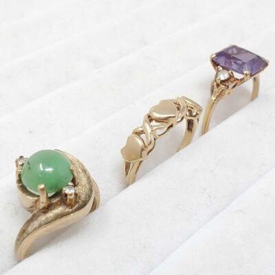#1334 â€¢ 3 10K Gold Rings, weighs approx 7.1g Sizes 3,6, and 7
