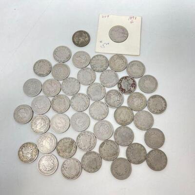#1895 â€¢ Approx 43 Barber Head Nickels, 1893 Barber Head Nickel, And 1945 Nickel- Denver Mint