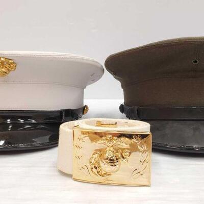 #1816 â€¢ 2 US Marines Hats And 1 Belt
