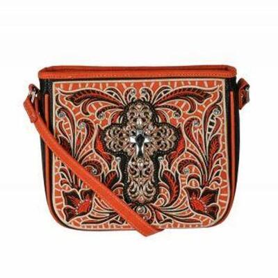 154	

Montana West Â® Cross body purse with large cross concho and crystal rhinestones.
Made of high quality leather-like material....