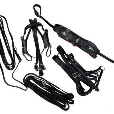 75	

Mini Horse / Small Pony leather driving harness
This set features an adjustable blind bridle with overcheck, fancy red trimmed...