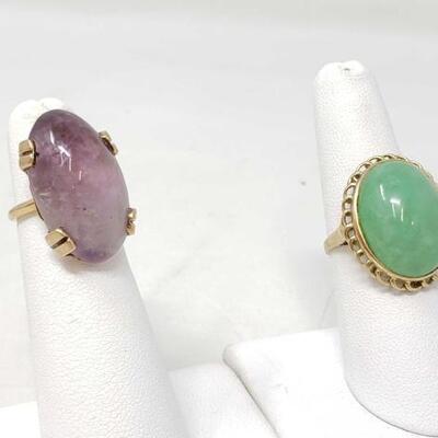 #1250 • 2 14K Gold Rings With Centered Semi-Precious- 14.9g