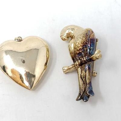 #1258 • 14K Gold Heart Pendant, 14K Gold Pin-11.7g