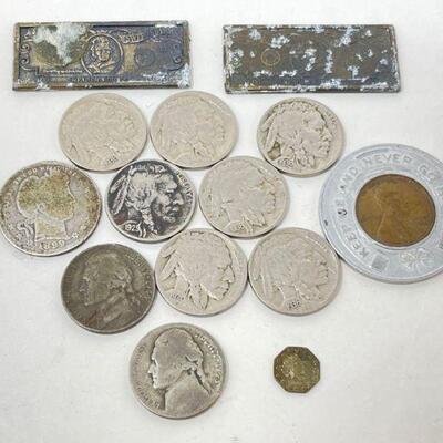 #1897 â€¢ 7 Buffalo Nickels, 2 Jefferson Nickels, 1 Barber Head, Gold Rush 1/4 Gold Coin, And More
