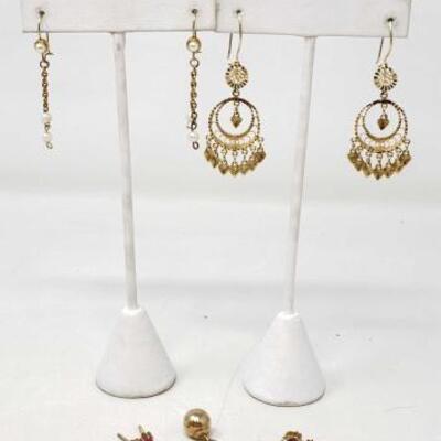 #1242 • 4 Pairs Of 14k Gold Earrings, 1 14k Gold Pendant- 9.7g