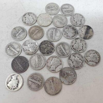 Washington Quarters #1890 â€¢ Approx 25 Mercury Dimes Ranging Between 1917 To 1945