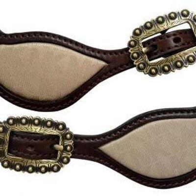 #71 â€¢ Klassy Cowgirl Argentina Cow Leather Spur Strap with Re-Purposed Michael Kors inlay.This spur strap features a Michael Kors print...