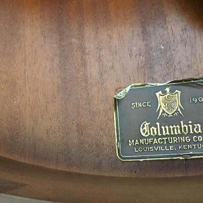 Columbia Manufacturing Co. Label inside drum table drawer.