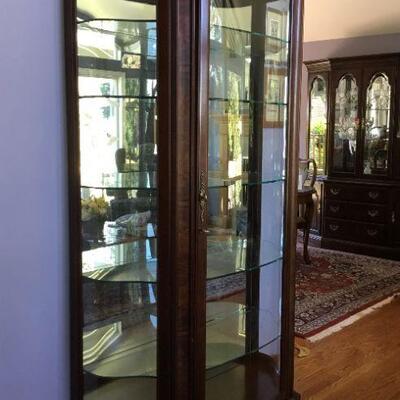 Jasper Cabinet Co. - Lighted Curio/Display Cabinet with Curved Glass, Interior Back Wall Mirrors, 5 Glass Shelves, Measures 6ft-9in Tall,...
