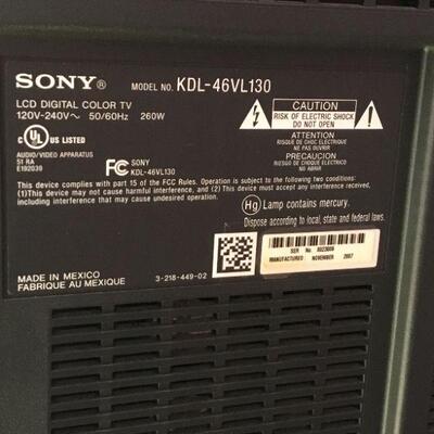 Label information for Sony Bravia Flat screen
