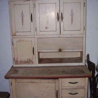 Hoosier cabinet- flour bin and sifter intact.  Needs some work but a good old piece