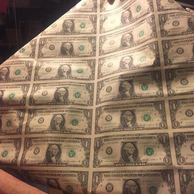 Uncirculated Dollar Bill Sheets