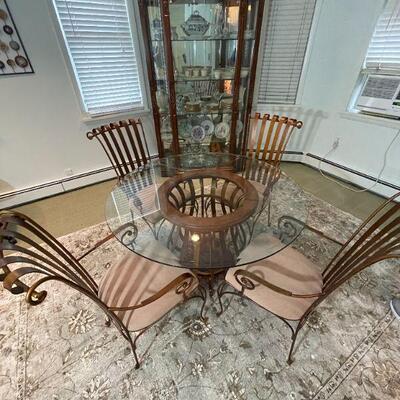 Iron Framed Glass Top Dining Table Set. 