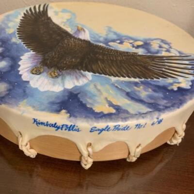 â€œEagle Prideâ€. No.1,  6/98 Hand Painted by Native American Artist Kimberly Pollis.           17â€ drum  made in 1998 by â€œThunder...