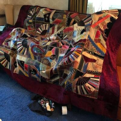 hand made stitched crazy quilt