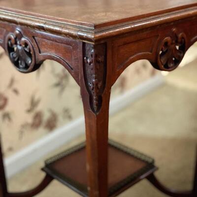 Antique Wood Carved 2-Tier Accent Table - 25.5