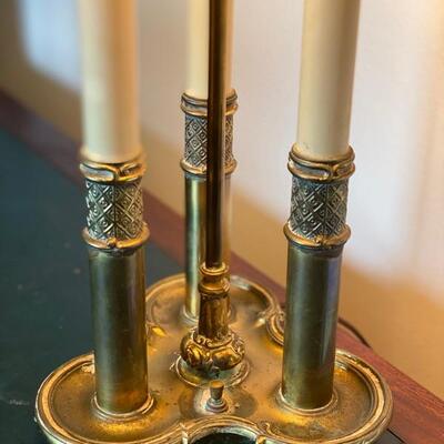 Vintage 3-Way Candle Stick Brass Base Desk Lamp W/Original Shade - $80