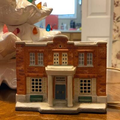 Vintage 18" White Ceramic Christmas Tree & Mayberry Courthouse By Hawthorn & Reindeer Trinket-box - $50