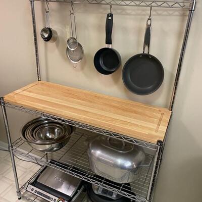 Steel Bakers Rack W/Wood Top - 55"H x 35.5"W x 13.5"D - $60