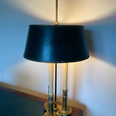 Vintage 3-Way Candle Stick Brass Base Desk Lamp W/Original Shade - $80