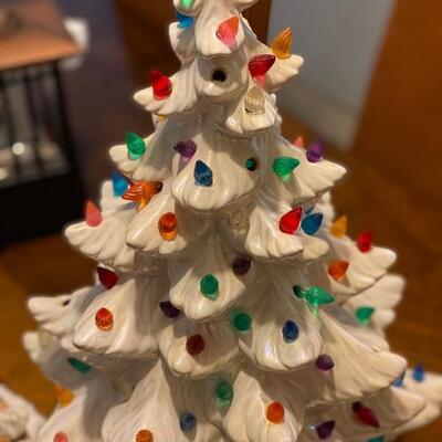 Vintage 18" White Ceramic Christmas Tree & Mayberry Courthouse By Hawthorn & Reindeer Trinket-box - $50