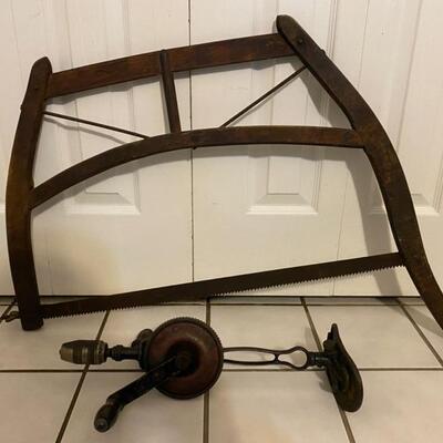 Vintage Bow Saw & Vintage Hand Drill - $35