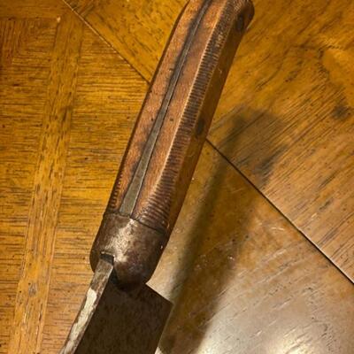 Antique L&IJ #6 Butchers Meat Cleaver, Vintage Rolling Pin, Vintage Warranted Superior Miter Hand Saw, Wagner Ware Sidney -0-...