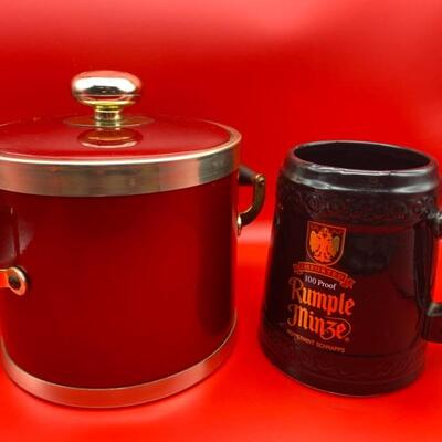 Large Rumple Minze Ceramic Stein Mug & Vintage Kraftware Ice Bucket - $25