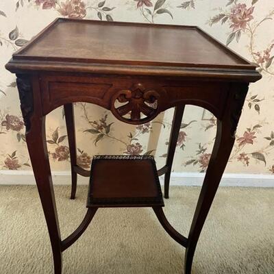 Antique Wood Carved 2-Tier Accent Table - 25.5
