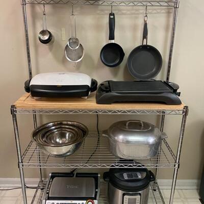 Steel Bakers Rack W/Wood Top - 55"H x 35.5"W x 13.5"D - $60