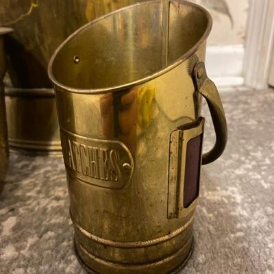 3PC Brass & Copper Set. Matchstick Holder W/Strike Pad, Garden Pot & Handled Pail - $30