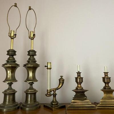 5PC Vintage Solid Brass Holly Regency Lamps - $140