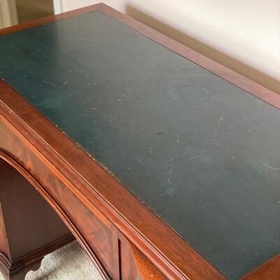 Antique Solid Honduras Mahogany Colonial MFG. 7-Drawer Leather Top Desk - 30