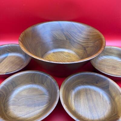 Burl Walnut Missouri 5PC Bowls & A Black Walnut Lazy Susan - $40