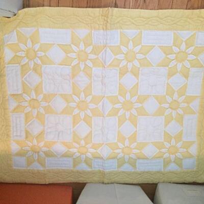Vintage Yellow and White Dahlia star wall hanging.  Hand-quilted