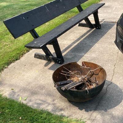 big honkin' bench. cracked cast iron pot.