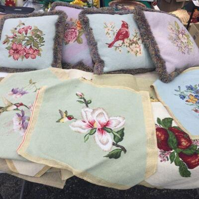 Hand Embroidered Pillows and over a Dozen Pillow Tops Ready for a Pillow