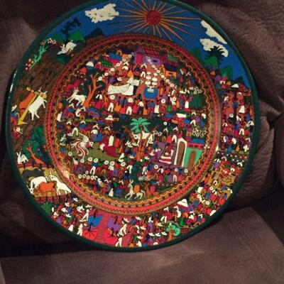 Beautiful Painted on Clay "Wedding Scene" Plate Ready for Hanging