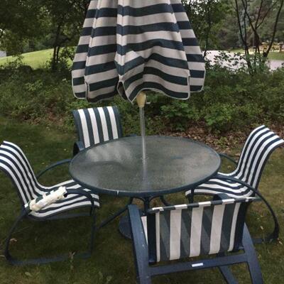 Patio Set with Table, 4 Chairs, Umbrella & Stand