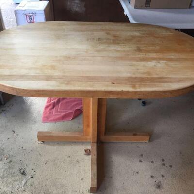 Solid Wood Butcher Block Top Oval Pedestal Table