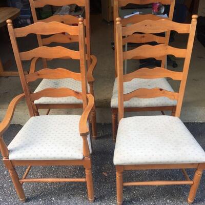 Four Ladder-back Wood Chairs (2 with arms)