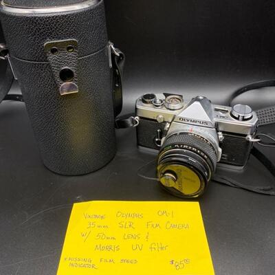 Vintage Olympus OM-1 35mm SLR Film Camera W/50mm Lens & Morris UV Filter