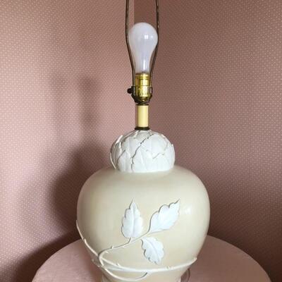 Vintage Fredrick Cooper Porcelain Ginger Jar Table Lamp W/Embossed Flower Design -Working - 31"H x 12"W - $100
